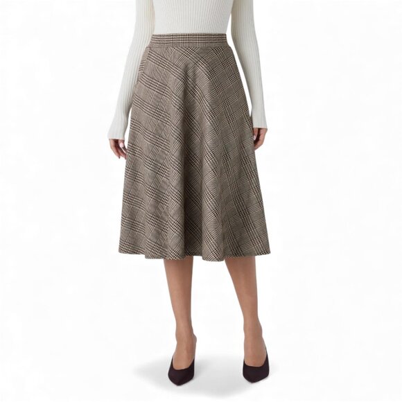 HALARA Plaid A-Line Midi Skirt Tartan Houndstooth Office NWT - Picture 2 of 13